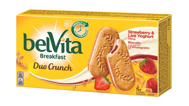 Rozpocznij sezon letnich śniadań z ciastkami belVita Duo Crunch  z jogurtem naturalnym i truskawkami 