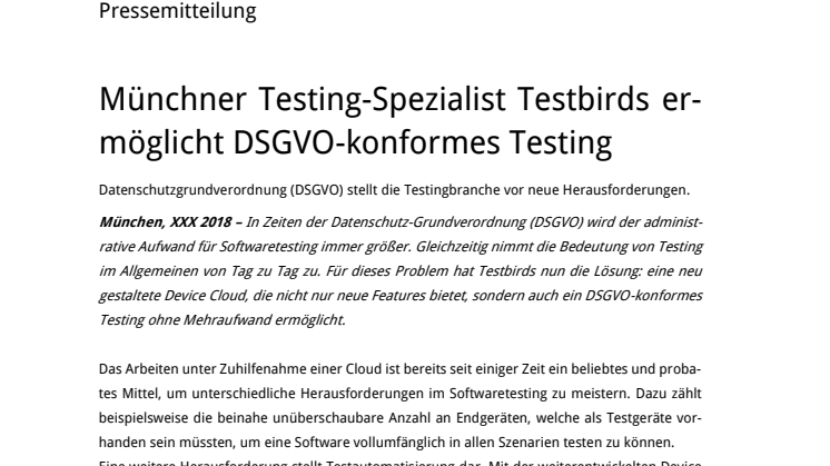 Münchner Testing-Spezialist Testbirds ermöglicht DSGVO-konformes Testing
