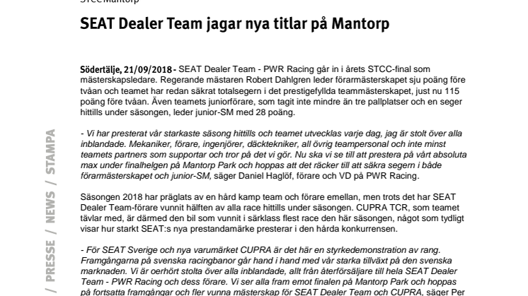 SEAT Dealer Team jagar nya titlar på Mantorp