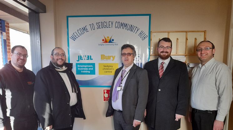 At the Jewel project are (from left) Benny Leitner, Jacob Olsberg, Cllr Richard Gold, Cllr Eamonn O’Brien, and Isaac Ginsbury.