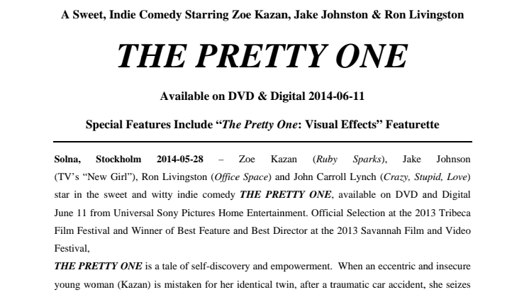 THE PRETTY ONE  Available on DVD & Digital 2014-06-11