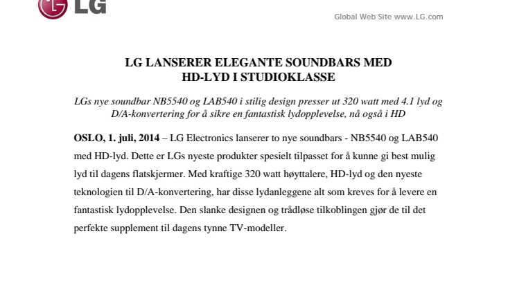 LG LANSERER ELEGANTE SOUNDBARS MED  HD-LYD I STUDIOKLASSE