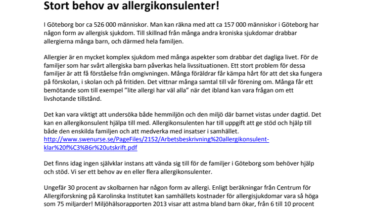 Stort behov av allergikonsulenter i Göteborg