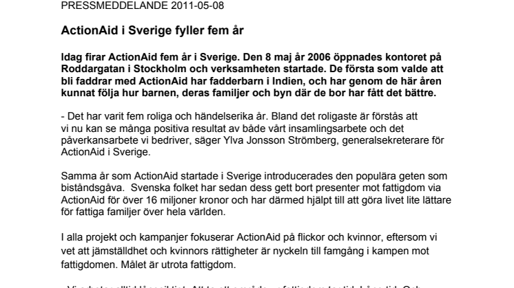 ActionAid i Sverige fyller fem år