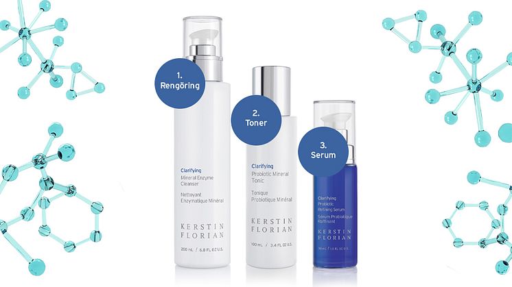 Få en hud i balans med Clarifying Mineral Enzyme Cleanser, Probiotic Mineral Tonic och Probiotic Refining Serum.