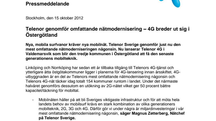 Telenor genomför omfattande nätmodernisering – 4G breder ut sig i Östergötland 
