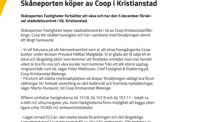 Skåneporten köper av Coop i Kristianstad