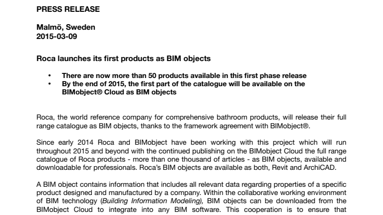 Roca launches its first products as BIM objects