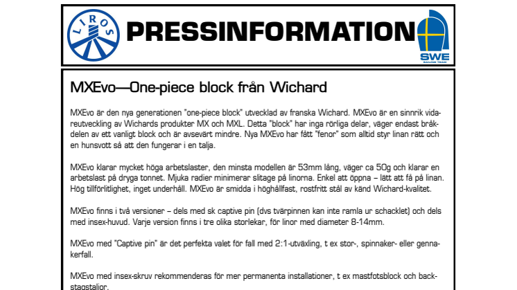 MXEvo—One-piece block från Wichard