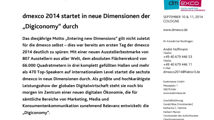 dmexco 2014 startet in neue Dimensionen der „Digiconomy“ durch