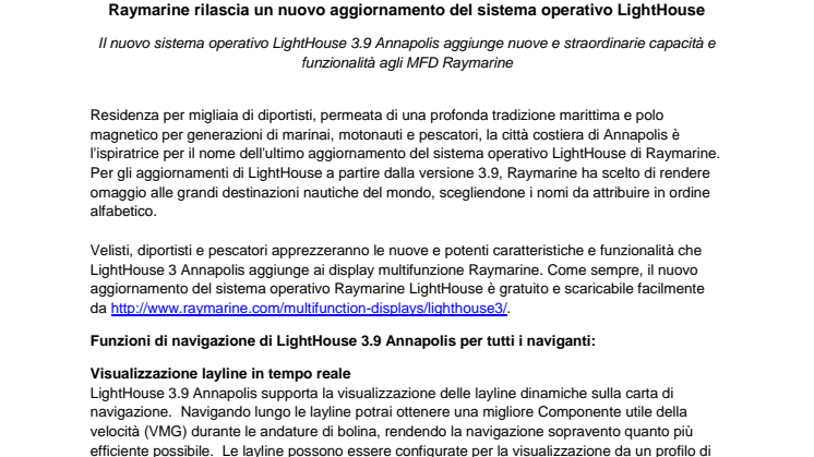 Raymarine Rilascia Un Nuovo Aggiornamento Del Sistema Operativo LightHouse