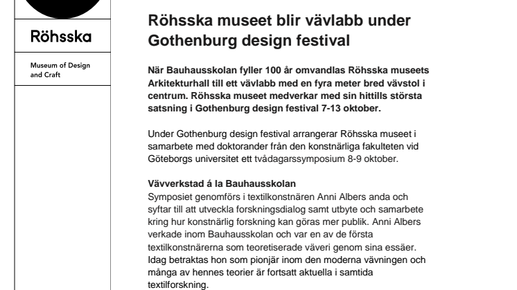 Röhsska museet blir vävlabb under Gothenburg design festival