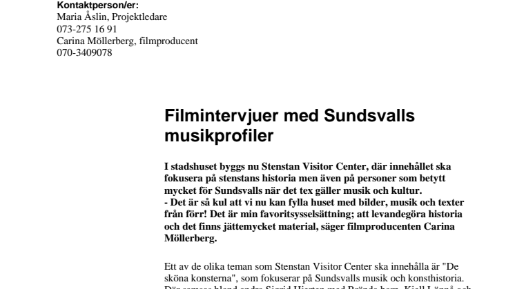 Filmintervjuer med Sundsvalls musikprofiler