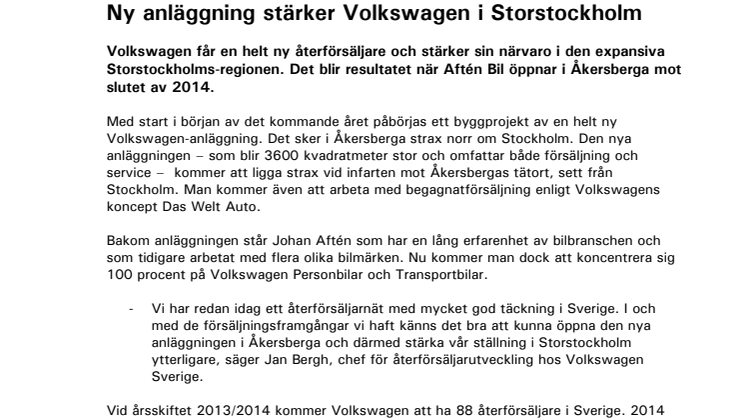 Ny anläggning stärker Volkswagen i Storstockholm 
