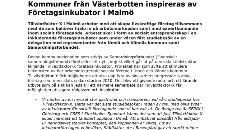Kommuner från Västerbotten inspireras av Företagsinkubator i Malmö