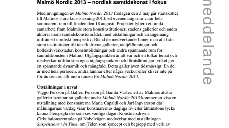 Malmö Nordic 2013 – nordisk samtidskonst i fokus