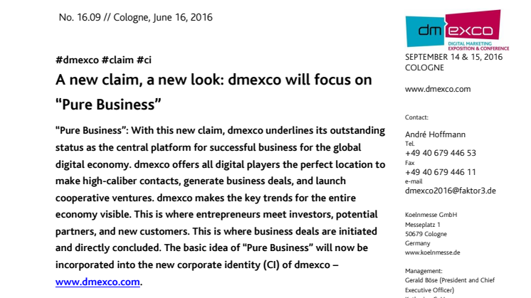 A new claim, a new look: dmexco will focus on “Pure Business”