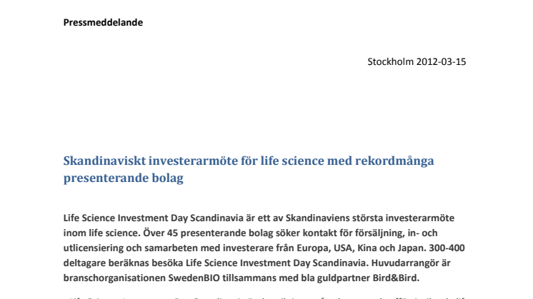 Skandinaviskt investerarmöte för life science med rekordmånga presenterande bolag