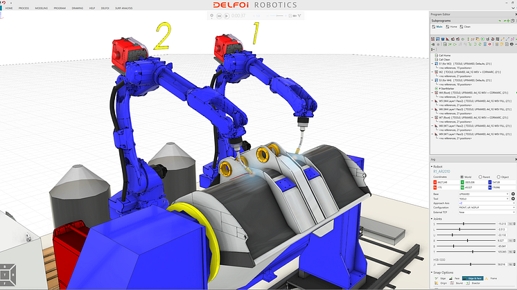 Med utrustning från Delfoi är det möjligt bland annat att tillämpa Dual-robot Programming, dvs. föra över svetsproceduren till en annan robot. Bild: Delfoi