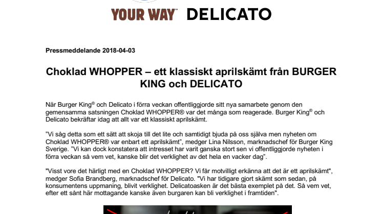 Choklad WHOPPER – ett klassiskt aprilskämt från BURGER KING och DELICATO 