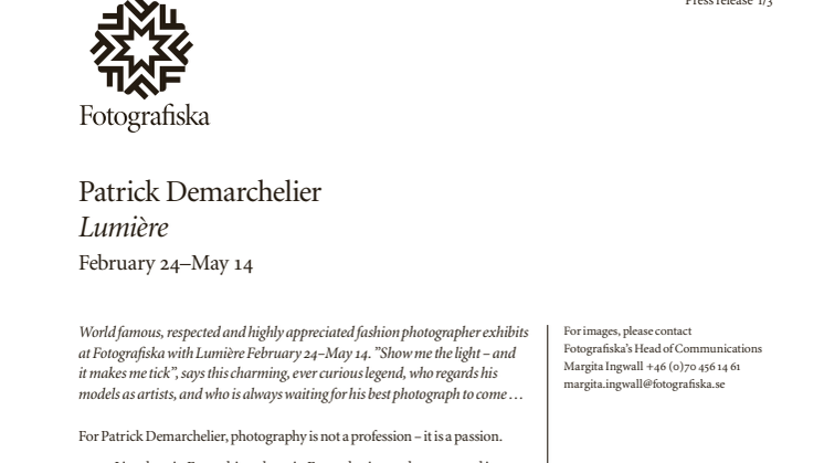 Patrick Demarchelier legendary fashion photographer now at Fotografiska with Lumière