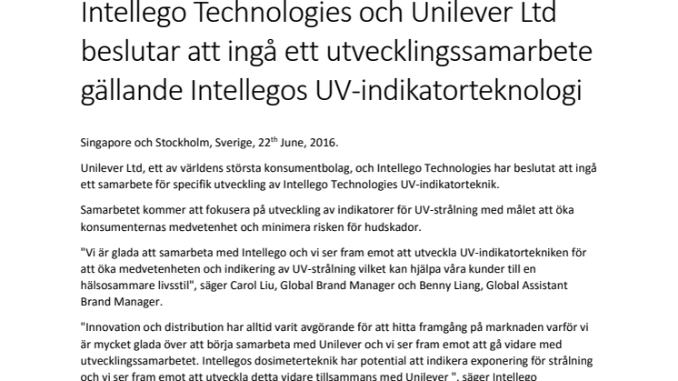 Svenskt startup startar globalt samarbete med Unilever för dess UV indikator teknologi