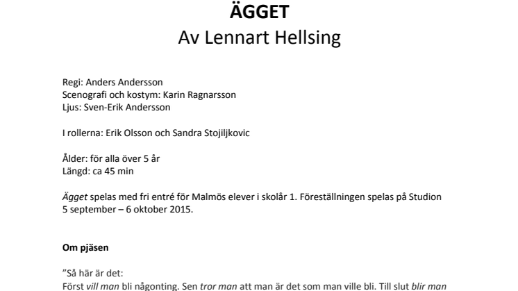 ÄGGET – premiär för Lennart Hellsings klassiker på Unga Teatern