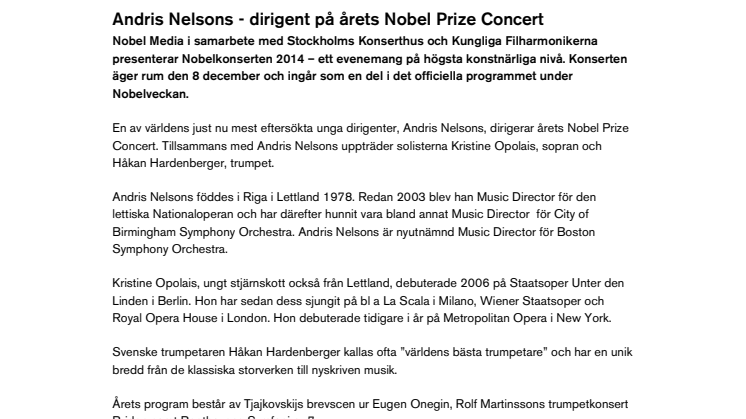 Andris Nelsons - dirigent på årets Nobel Prize Concert