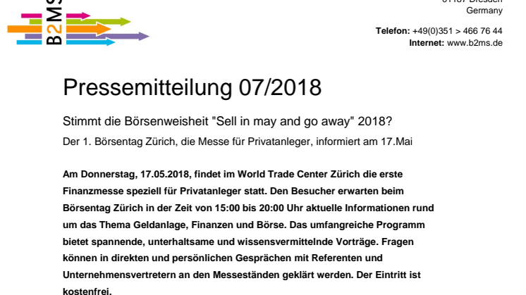 Börsentag Zürich - Stimmt die Börsenweisheit "Sell in may and go away" 2018?
