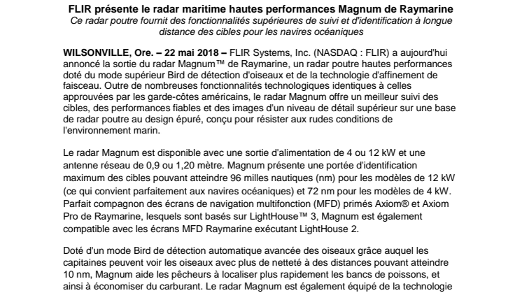 Raymarine: FLIR présente le radar maritime hautes performances Magnum de Raymarine