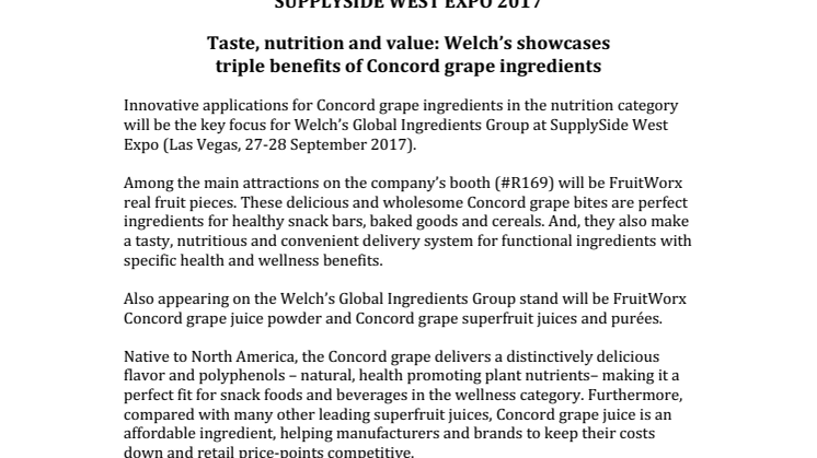 Taste, nutrition and value: Welch’s showcases triple benefits of Concord grape ingredients 
