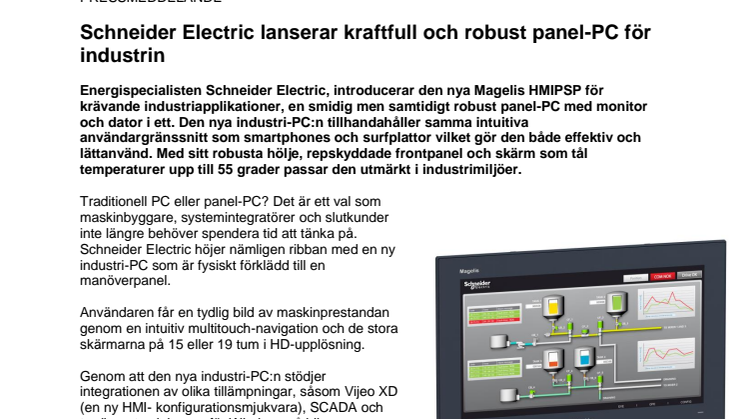Schneider Electric lanserar kraftfull och robust panel-PC för industrin