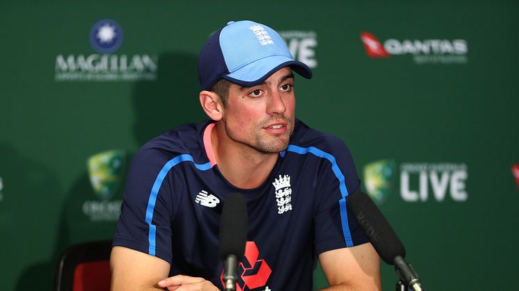 Alastair Cook speaks to the media at an England team media conference at the Gabba (photo by Getty Images)