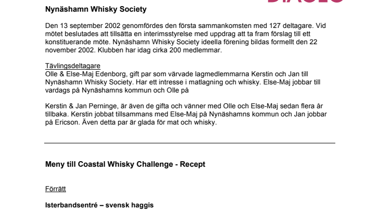 Nynäshamn Whisky Society meny