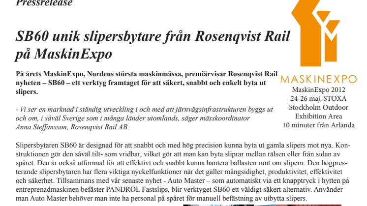 SB60 unik slipersbytare från Rosenqvist Rail på MaskinExpo