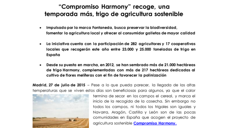 “Compromiso Harmony” recoge, una temporada más, trigo de agricultura sostenible