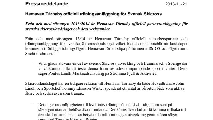 Hemavan Tärnaby officiell träningsanläggning för Svensk Skicross