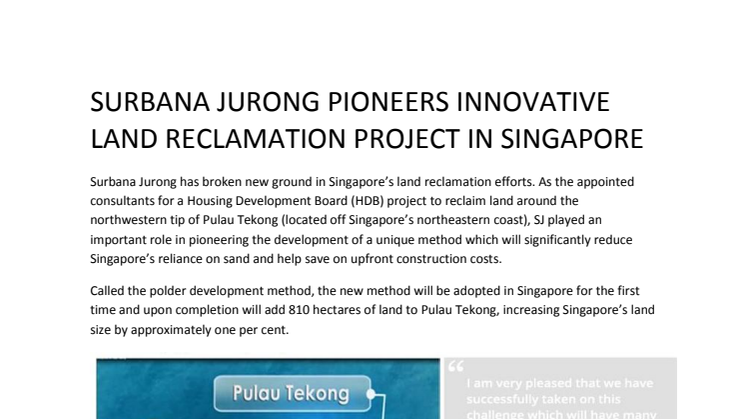 Surbana Jurong Pioneers Innovative Land Reclamation Project in Singapore