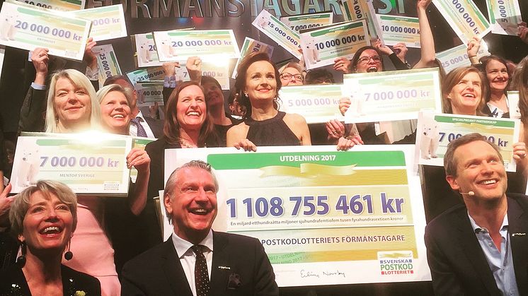 På PostkodLotteriets förmånstagarfest 2017 delades över 1 miljard kronor ut till ideell sektor.