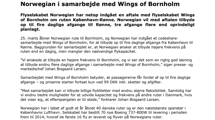 Norwegian i samarbejde med Wings of Bornholm 