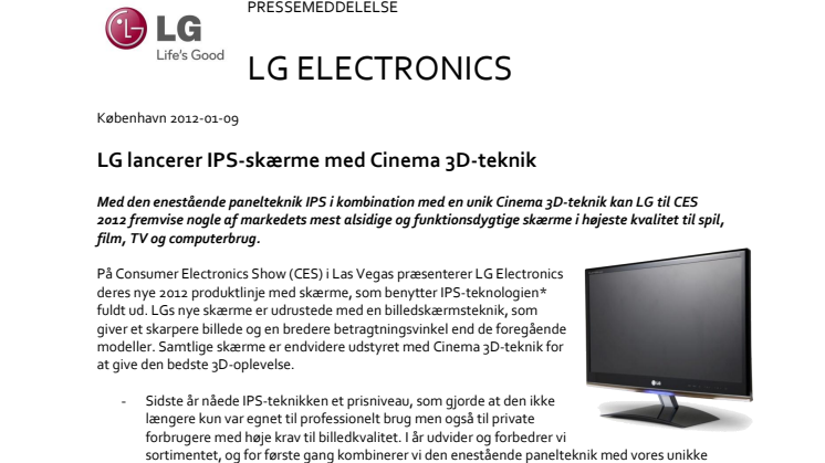 LG lancerer IPS-skærme med Cinema 3D-teknik
