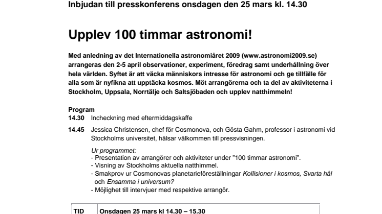 Inbjudan till presskonferens onsdagen den 25 mars kl. 14.30