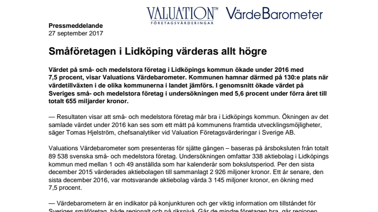 Värdebarometern 2017 Lidköpings kommun
