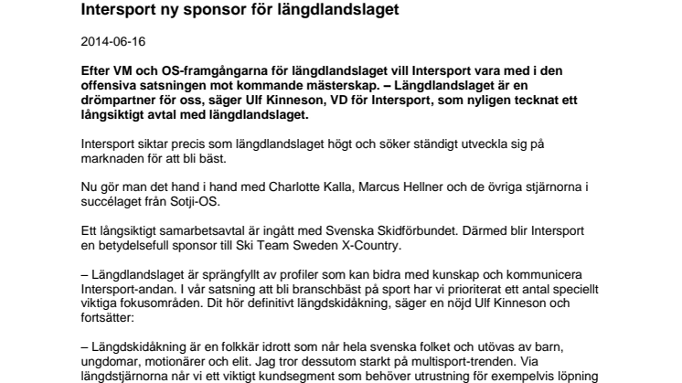 Intersport ny sponsor för längdlandslaget