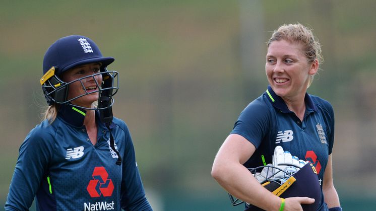 Captain Heather Knight and Danni Wyatt in Sri Lanka. Photo: Getty Images