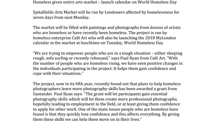 Homeless given arts market for World Homeless Day
