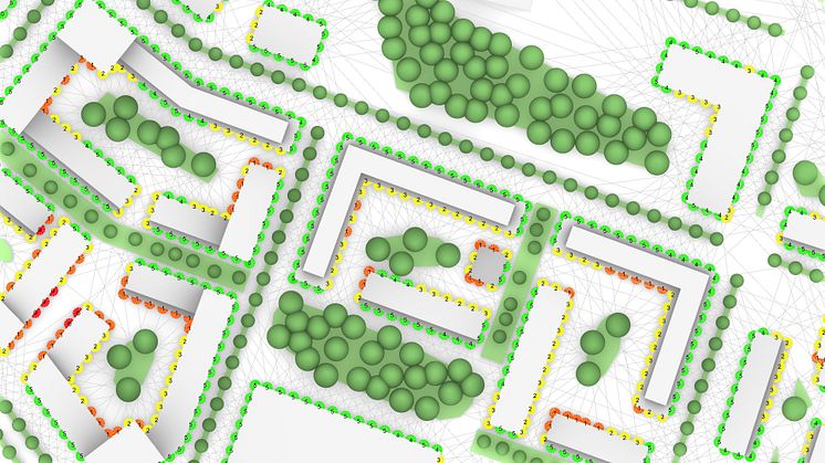 En ”3-analys” som visar hur mycket grönska som syns från fönstren. Bild FOJAB.