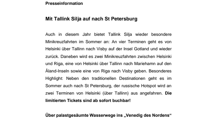 Mit Tallink Silja auf nach St Petersburg