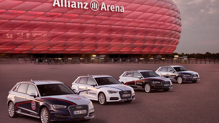 Four Audi A3 Sportback e-tron cars sporting the colors of the clubs will be traveling around Munich to advertise the Audi Cup