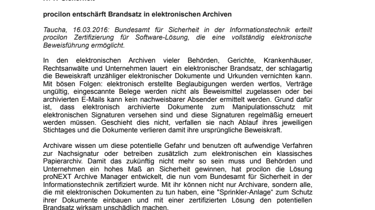 procilon entschärft Brandsatz in elektronischen Archiven